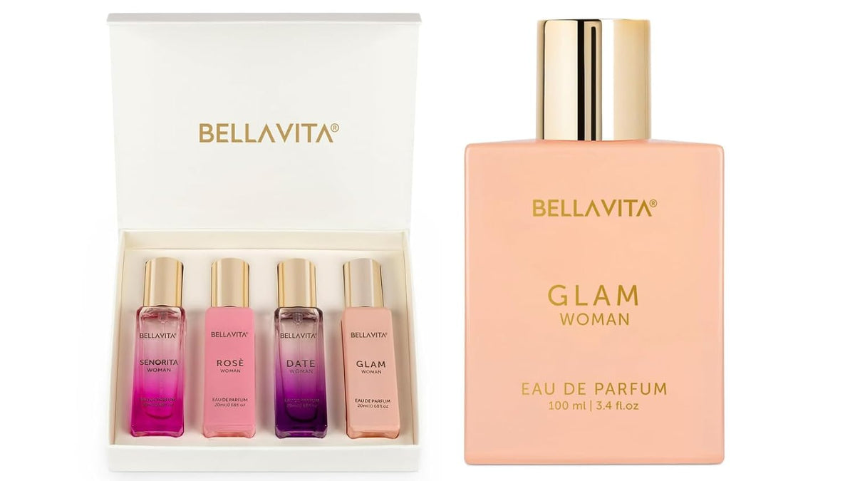 Bella Vita Luxury Women Eau De Parfum Wood Scent Spray Gift Set 4X20 Ml & Glam Women Eau De Parfum Perfume For Her With White Honey & Virginia Cedar Scent, 100 Ml