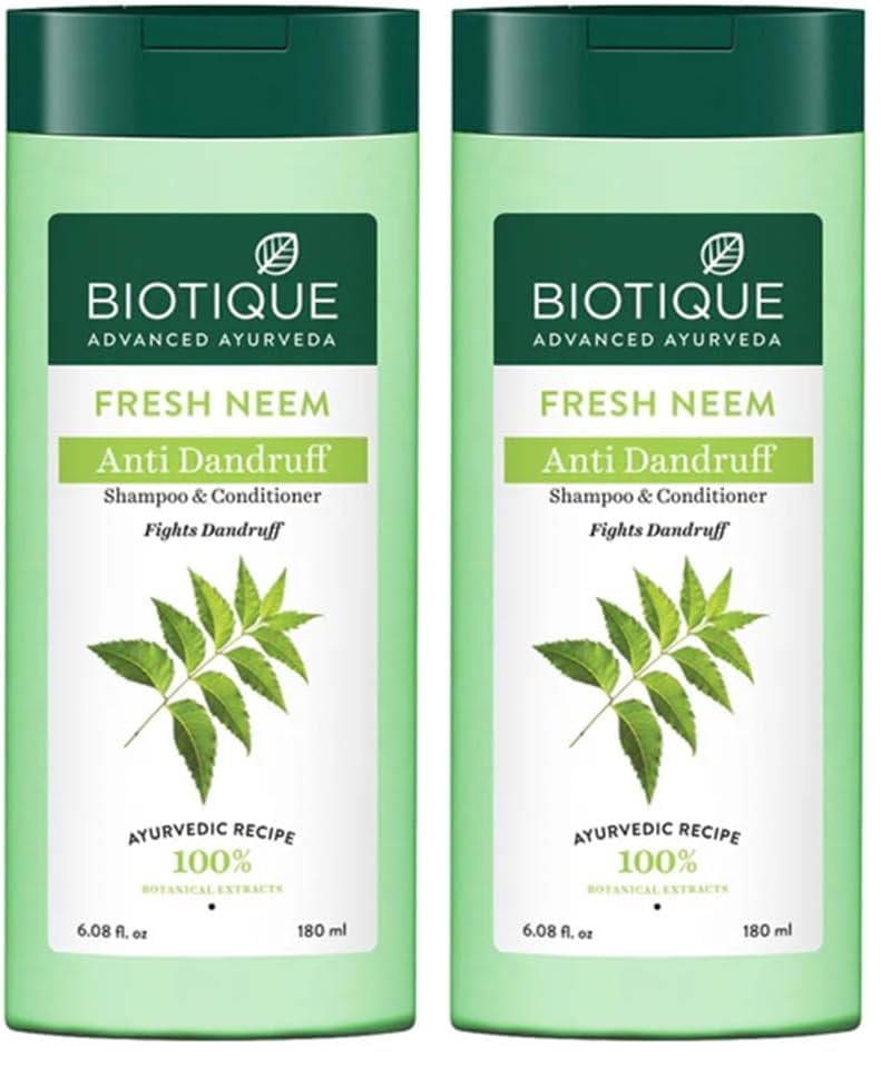 Biotique Fresh Neem Anti Dandruff Shampoo and Conditioner | Controls Dandruff | Eliminates Dryness, Flaking, and Itching | Hair Looks Fresh and Lustrous |Suitable for All Skin Types | 180ml