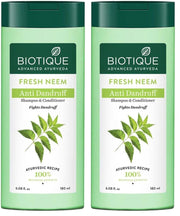 Biotique Fresh Neem Anti Dandruff Shampoo and Conditioner | Controls Dandruff | Eliminates Dryness, Flaking, and Itching | Hair Looks Fresh and Lustrous |Suitable for All Skin Types | 180ml