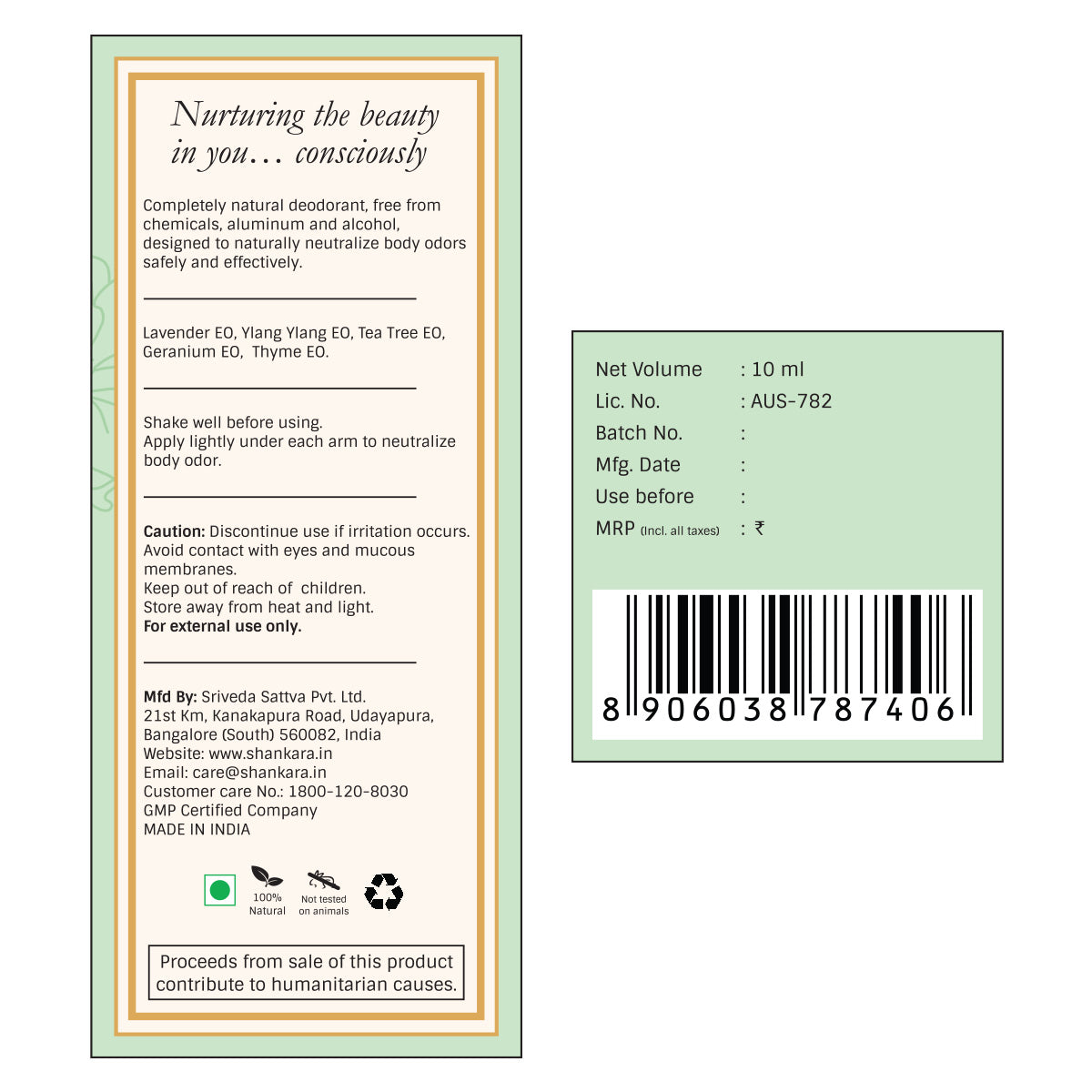 Sri Sri Tattva Aura Essential Oil Deodorant - Geranium & Ylang Ylang, 10 ml by Shankara