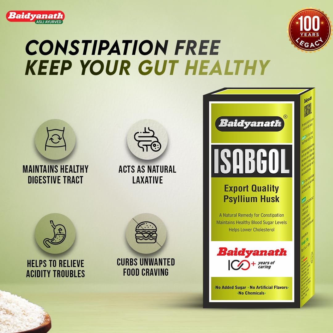 Baidyanath Asli Ayurved Isabgol - Psyllium Husk Powder - 200Grams | Effectively Relieves Constipation | Fibre Supplement For Digestion