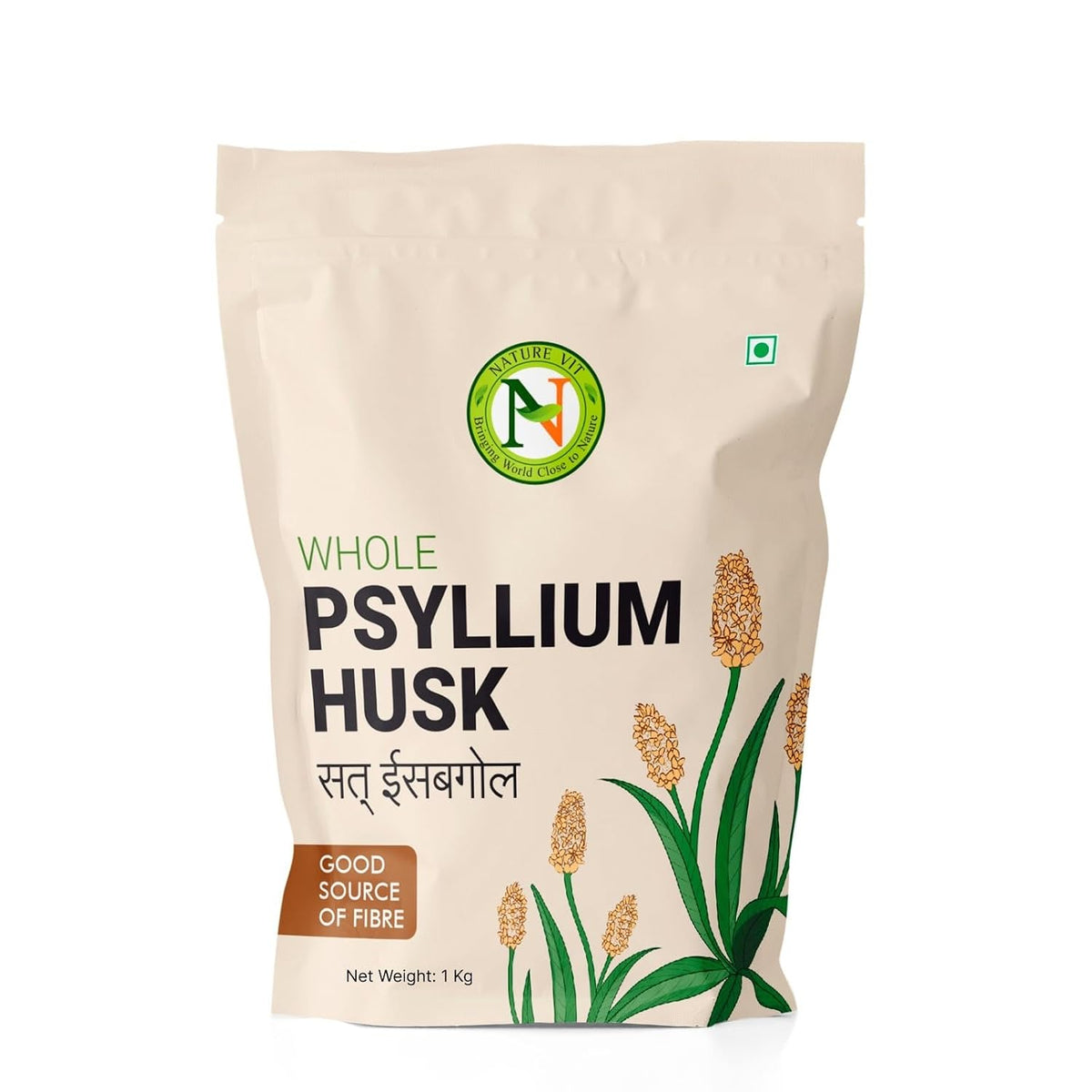 NatureVit Psyllium Whole Husk, 1kg [Sat Isabgol] [Fiber Supplement, Perfect for Keto Bread and Gluten Free Baking]