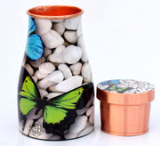 DSH Copper Bedroom Bottle Printed Jug with Inbuilt Glass, Bedside Jar Pot, Joint Free Pure Copper, Designer Printed,(950 ML)