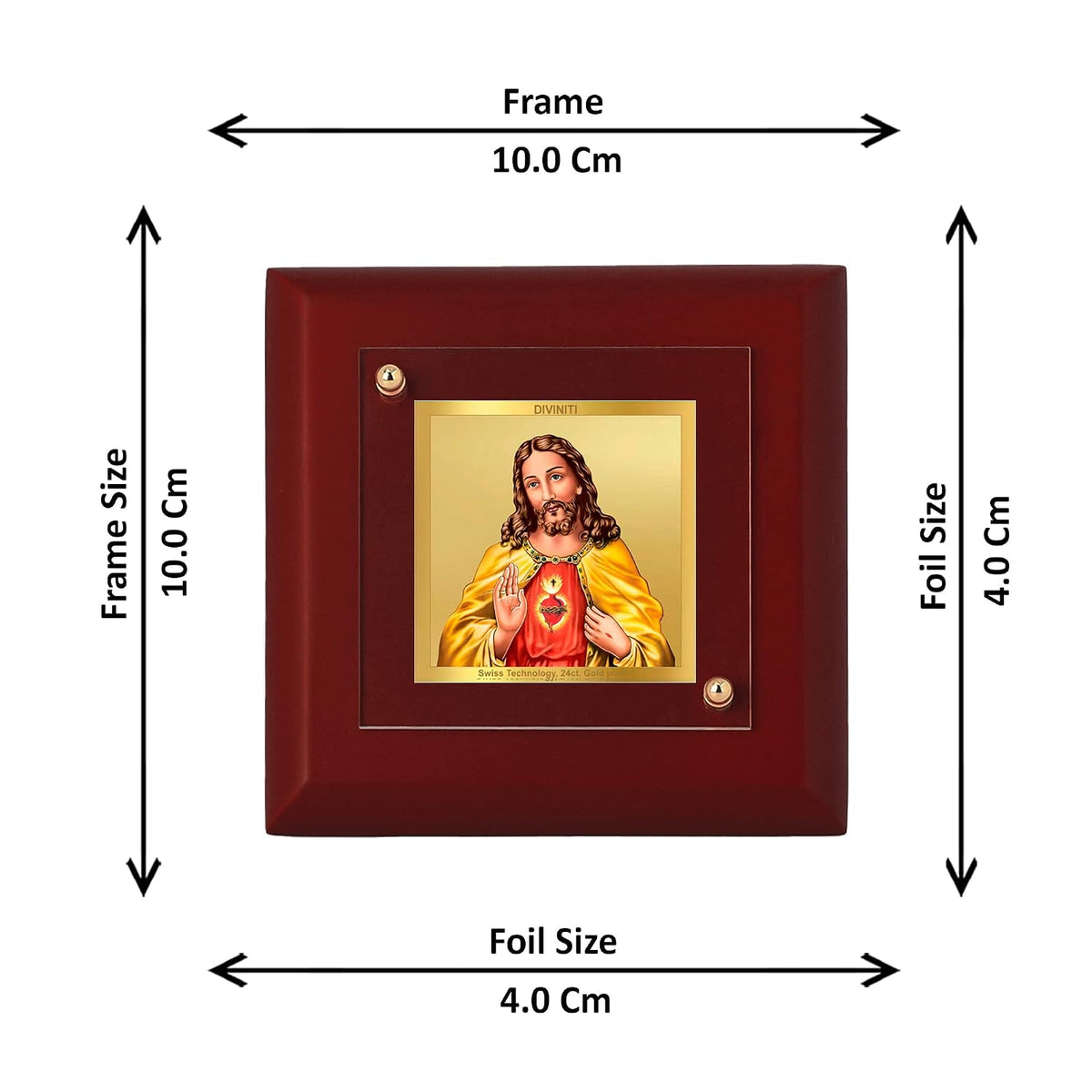 DIVINITI Jesus Christ 24K Gold Plated MDF Photo Frame|Premium Christian Table Top Frame for Home, Office & Prayer Room|Luxury Spiritual Gift Item for Housewarming, Festive Gifting|10 x 10 CM