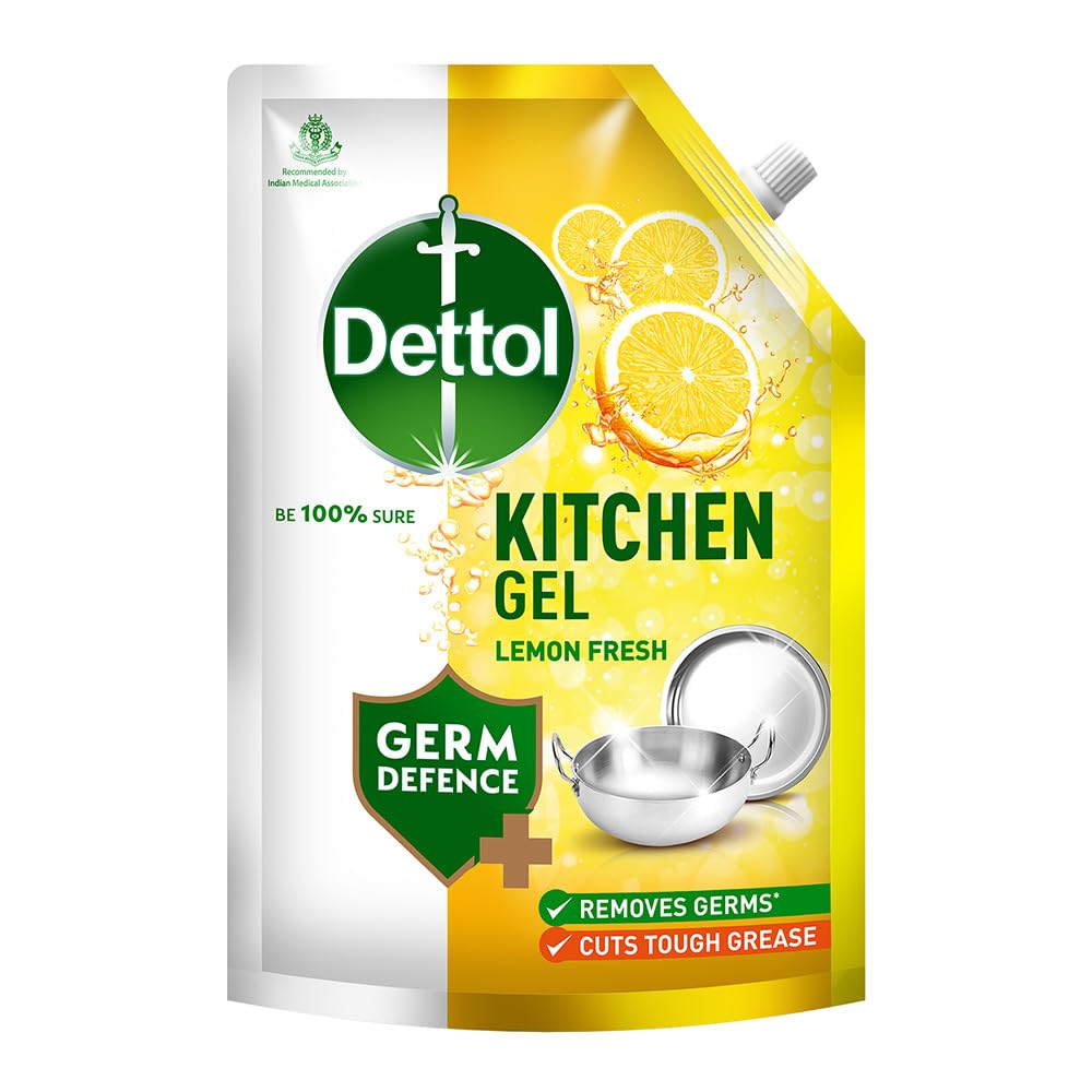 Dettol Dishwash liquid and Kitchen Gel | Cuts Tough Grease | Remove germs | Lemon Fragrance | 500ml (Refill Pack)
