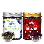 BLUE TEA - Combo Pack - Butterfly Pea Flower & Hibiscus Tea | ANTIOXIDANT RICH | Flower Based - Herbal Tea - Caffeine Free | Pet Jar Packaging