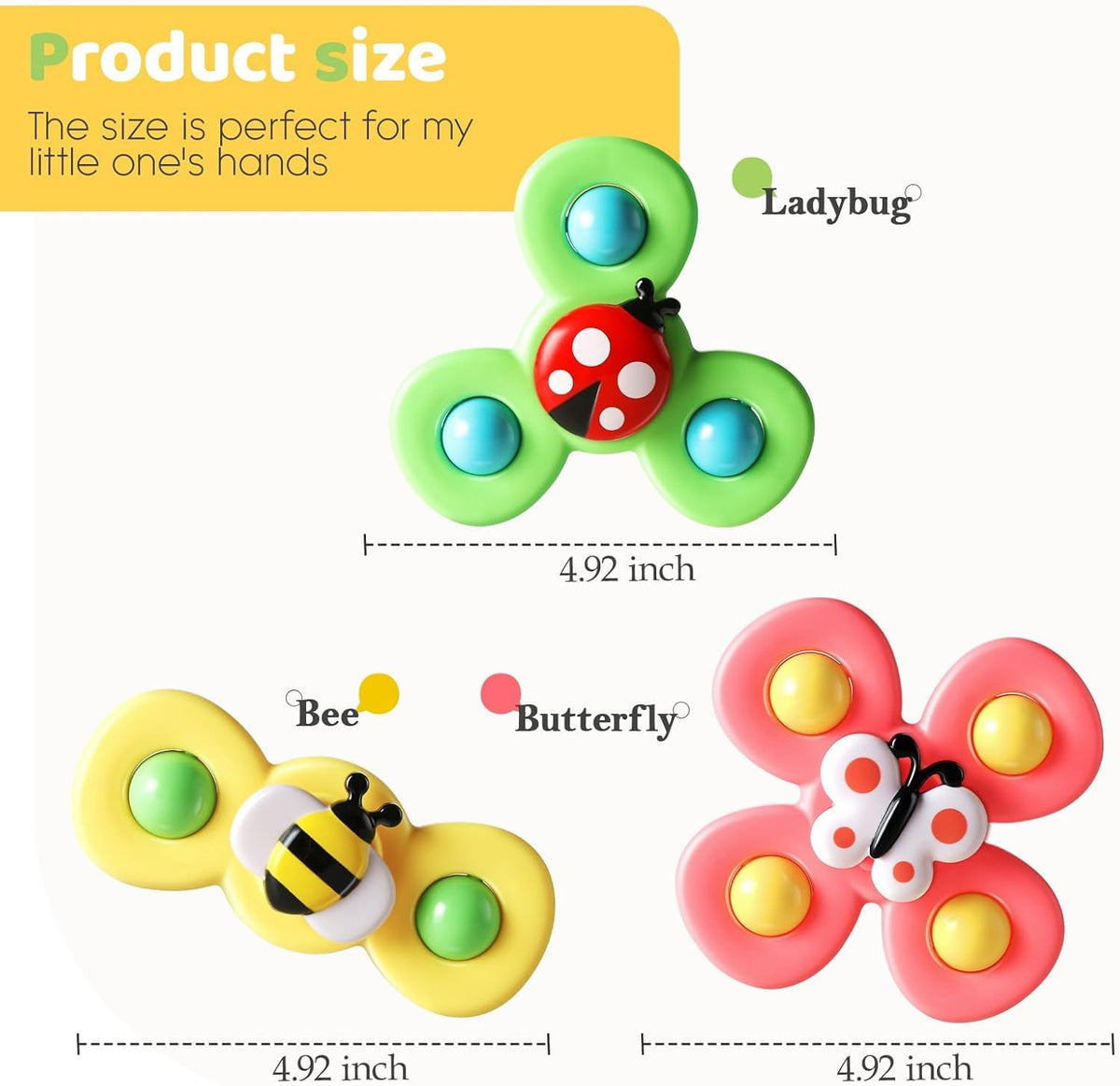 Toy Imagine Insect-Themed Suction Spinner Toys for Babies & Toddlers - Fidget Toys for Kids 0 to 5 Years – Travel-Friendly Baby Toys (Insect-Themed-2)
