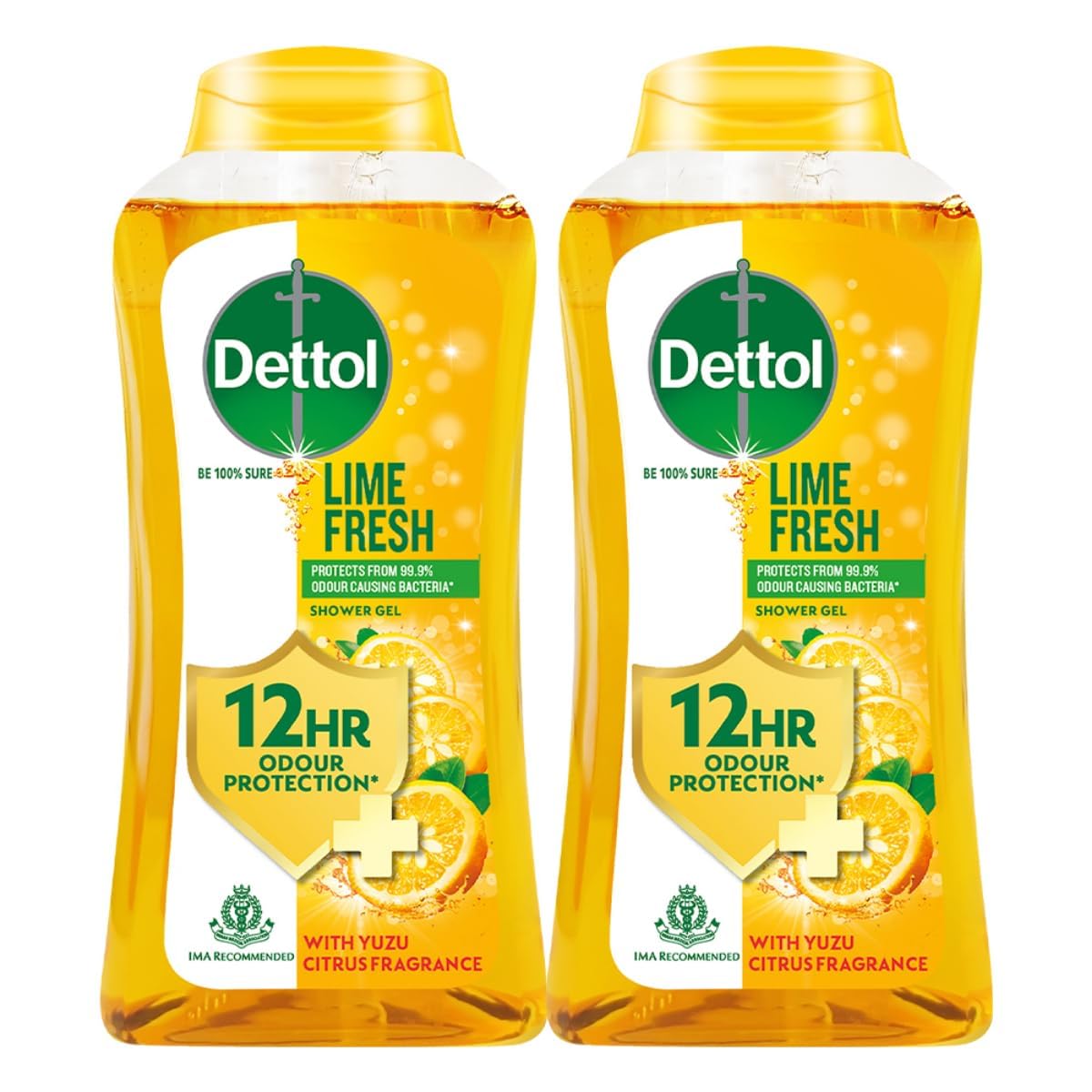 Dettol Lime Fresh Body Wash and Shower Gel for Women and Men, 250ml (Pack of 2) | Soap-Free Bodywash | 12hr Odour Protection