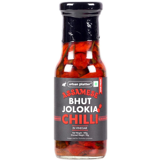 Urban Platter Assamese Bhut Jolokia Whole Chilli Peppers in Vinegar, 180g