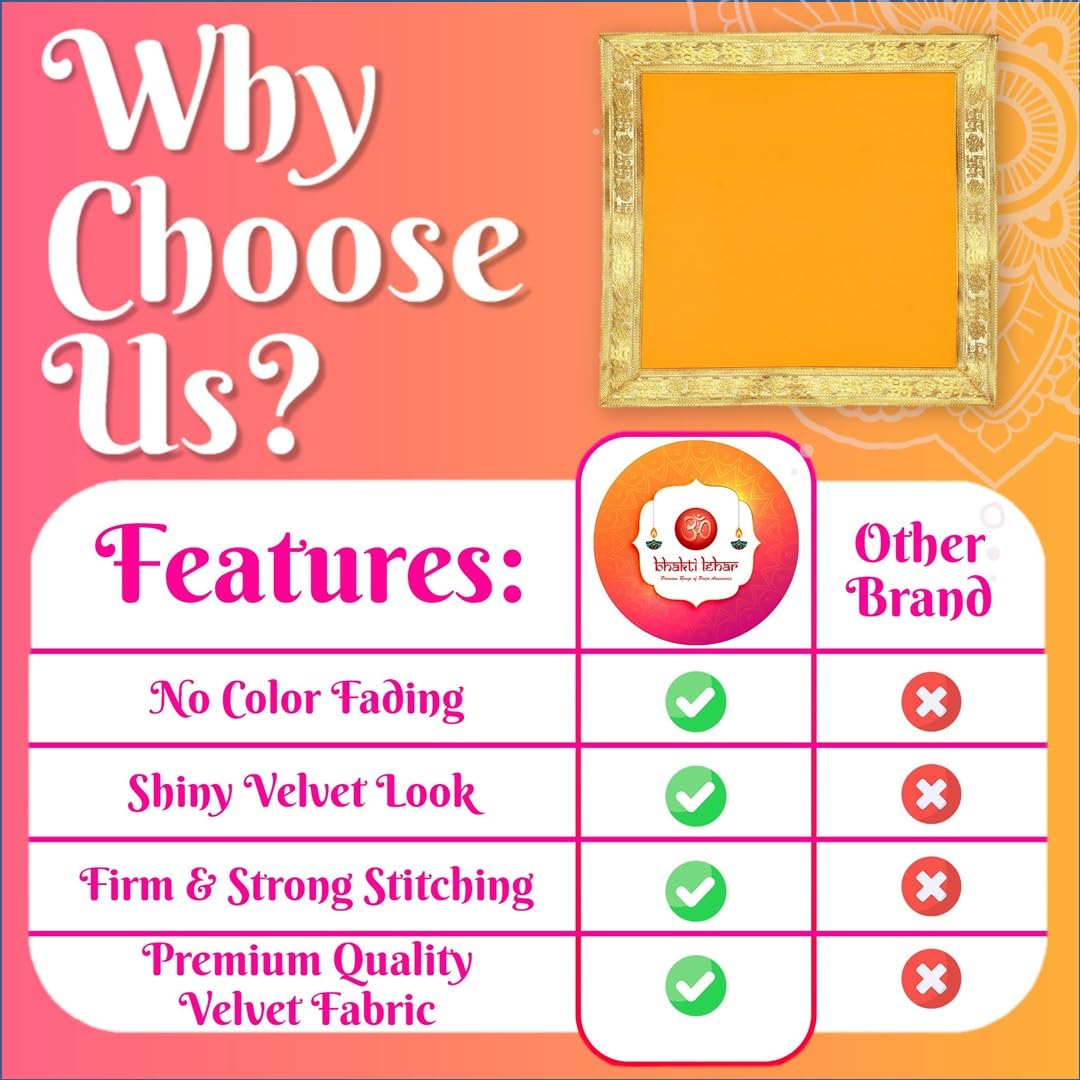 Bhakti Lehar Orange Velvet Pooja Cloth | Aasan for God Idol Sitting, Mandir Shelf, Puja Chowki Table and Home Temple Decoration - Pack of 4 (18 x 18 Inch)