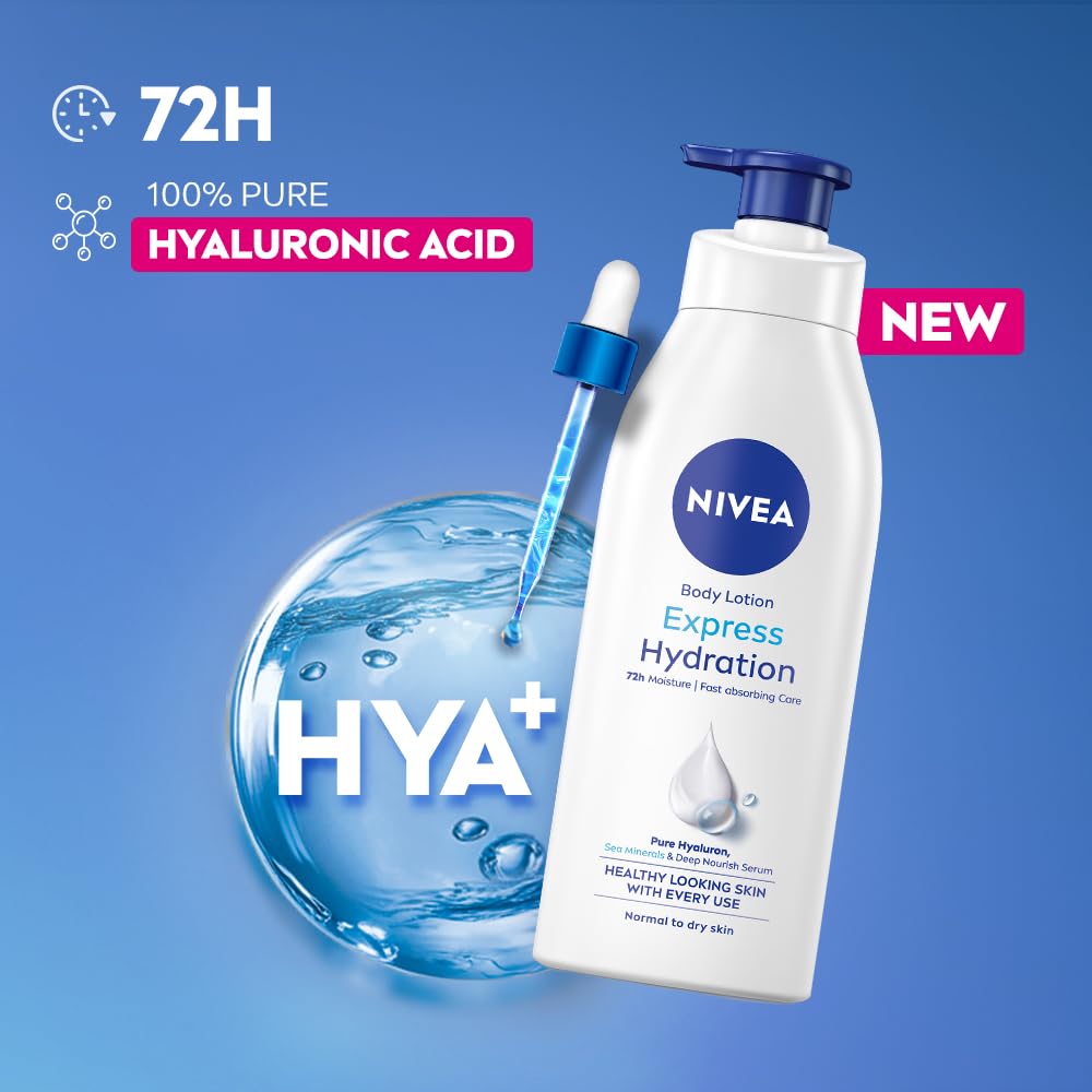 NIVEA Express Hydration Body Lotion, 400ml | 72 H Moisturization & Hydration for Summer | Goodness of Sea Minerals & Deep Moisture Serum | Non Greasy & Healthy Looking Skin |For All Skin Types