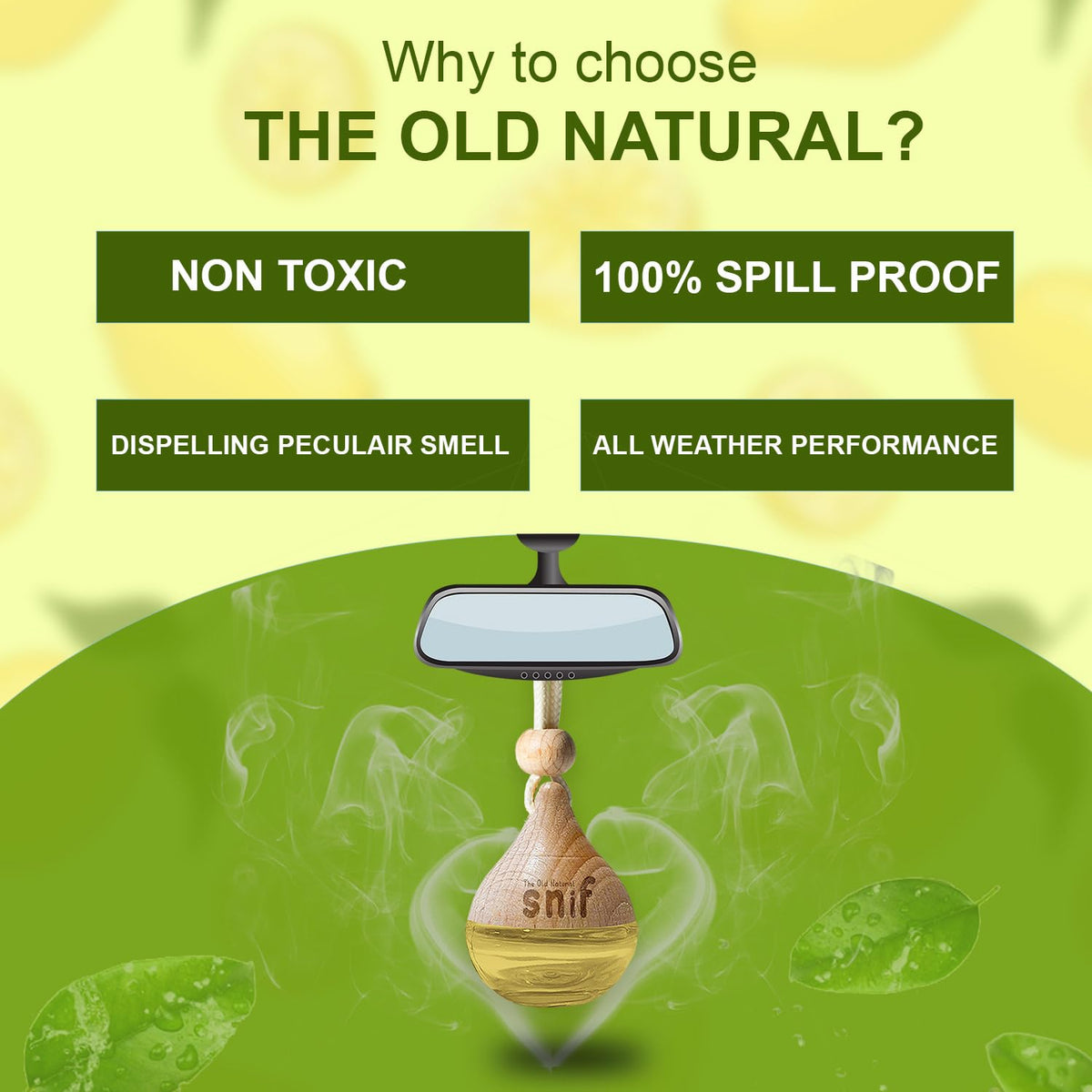 The Old Natural Snif Car Perfume With Essential Oils | Car Perfumes Diffuser With 15ml Refill Pack | Car Fresheners Long Lasting | Car Air Freshener (Pack Of 1, 20ml) (Lemon Grass)