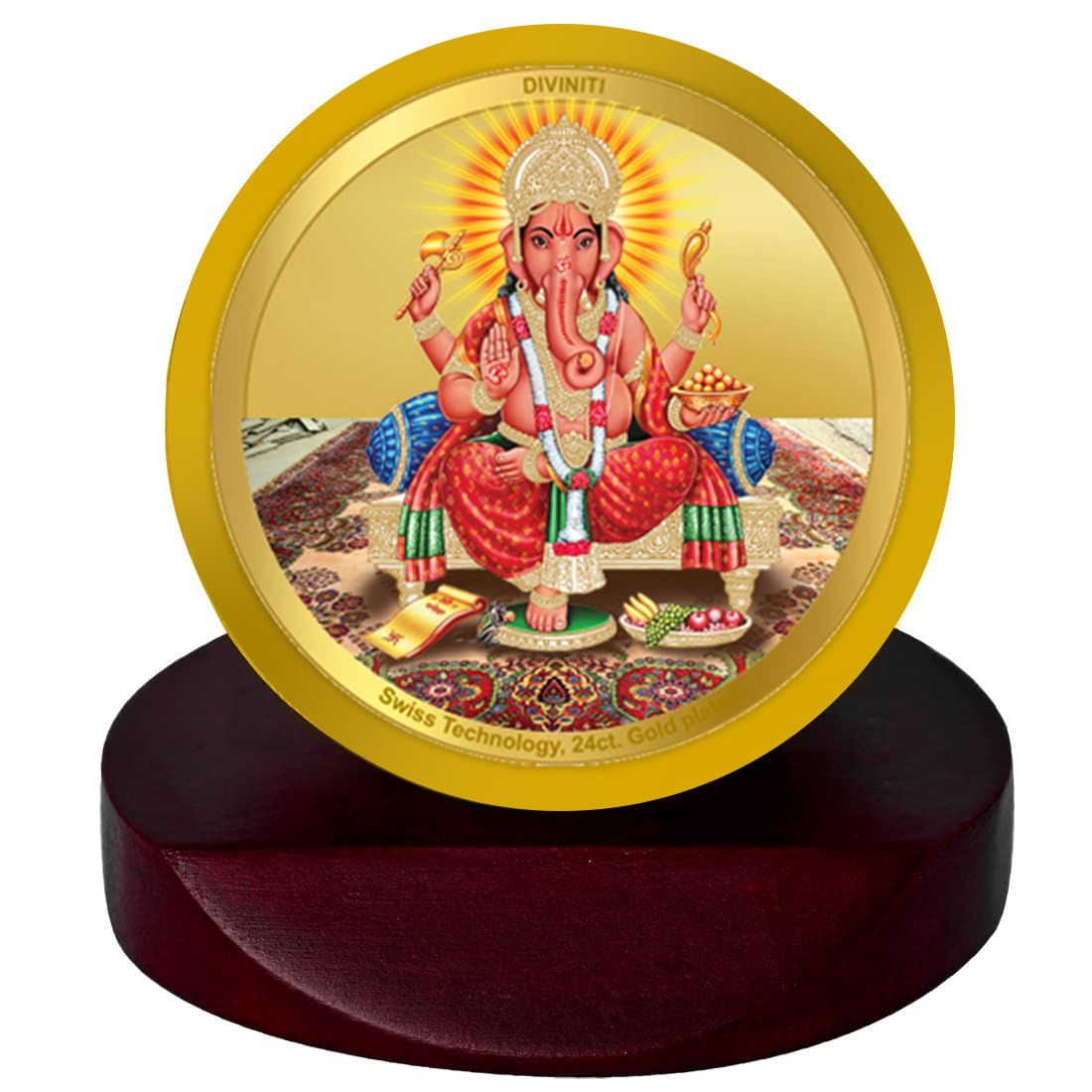 DIVINITI 24K Gold Plated Religious Car Dashboard Frame | Premium God Idol Frame for Car, Home Mandir & Office Table | Spiritual Gift, Decorative Showpiece | Ganpati