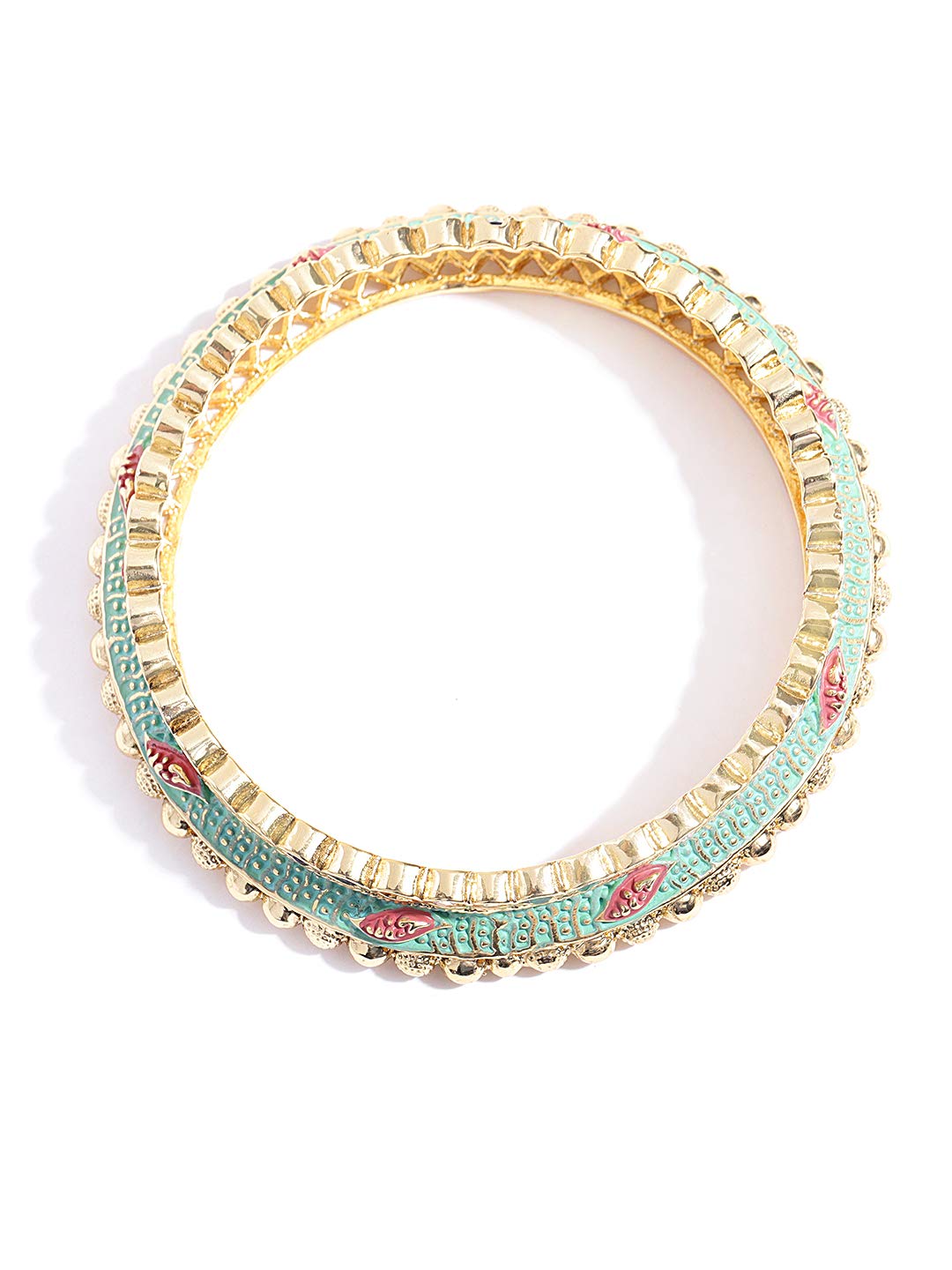Priyaasi Traditional Colored Stone Gold Plated Bangle Set for Women, (Sea Green & Gold)