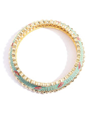 Priyaasi Traditional Colored Stone Gold Plated Bangle Set for Women, (Sea Green & Gold)