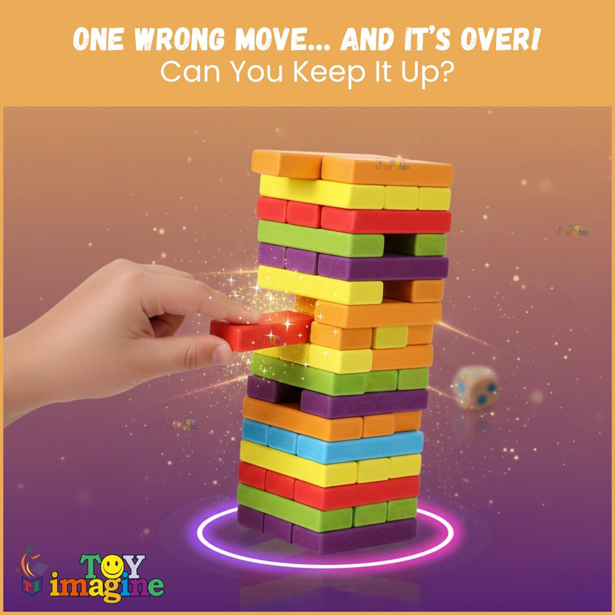 Toy Imagine 54 Pcs Colourful Wooden Blocks for Boys 7–14 Years – Indoor Balancing & Building Game, Montessori Wooden Toys, Kids Activity Tower Block for Cognitive Development & Fun