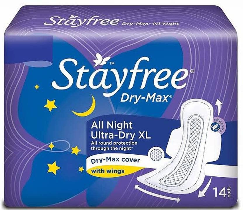 STAYFREE Dry-Max All Night Ultra-Dry With Wings - XL (14 +14 Sanitary Pads) Sanitary Pad (Pack of 28)