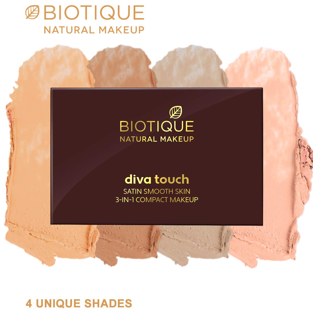Biotique Acne Prone Natural Makeup Diva Satin Smooth 3-in-1 Compact Makeup, Almond Glow, 9g, Brown