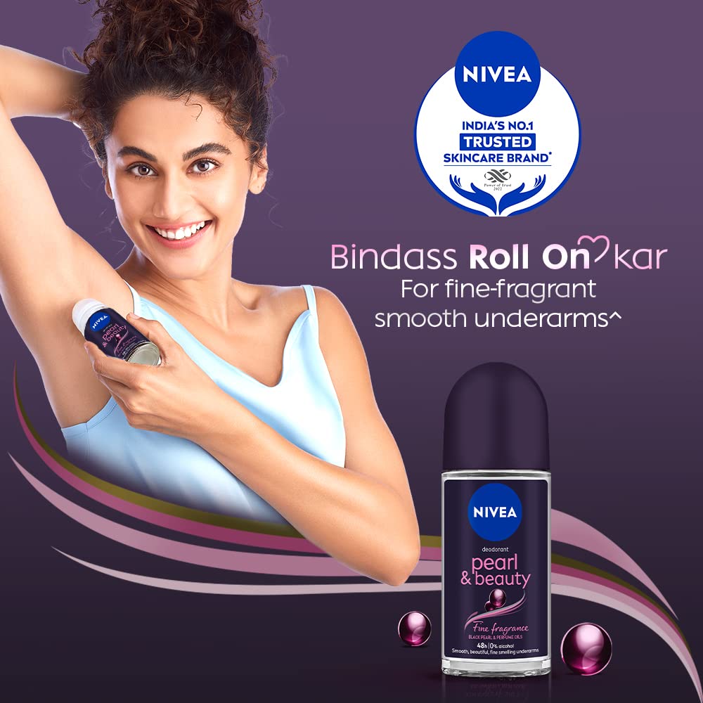 Nivea Women Deodorant Roll On, Pearl & Beauty Fine Fragrance For Fragrant Smooth & Beautiful Underarm Skin, 50ml&NIVEA Deodorant Roll On, Pearl & Beauty For Women 50ml