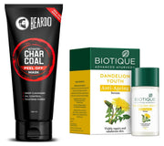 BEARDO Activated Charcoal Peel Off Mask, 100g (100gm) and Biotique Bio Dandelion Visibly Ageless Serum, 40 ml