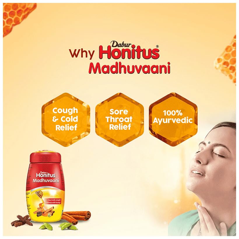 Dabur Honitus Madhuvaani Ayurvedic Cough & Cold Remedy with Honey, 100g