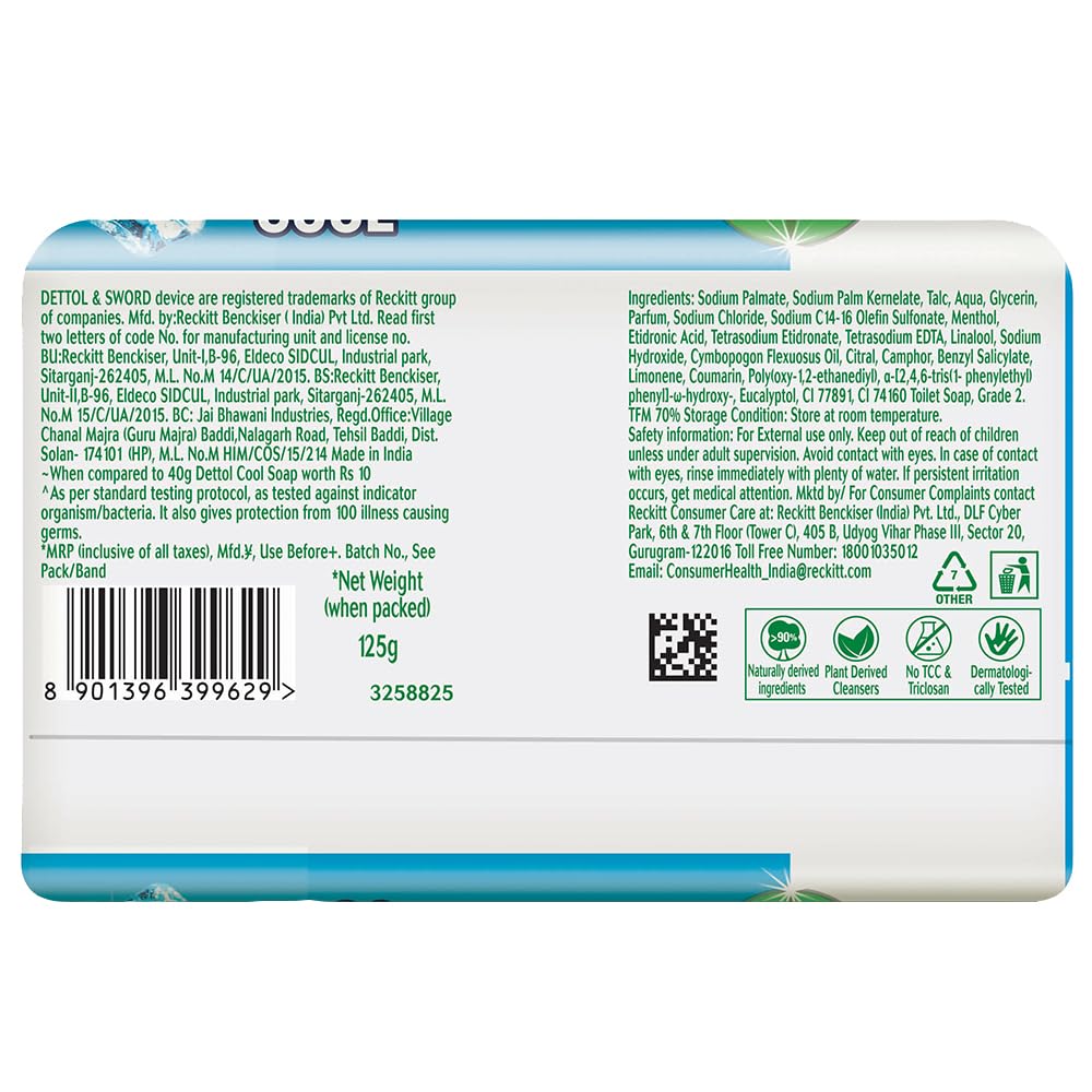Dettol Icy Cool Bathing Soap Bar With 3x intense cooling 125gm, Pack of 10 (1250g)