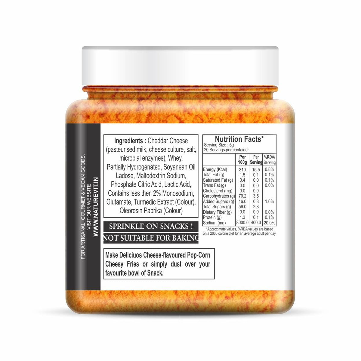 NatureVit Cheddar Cheese Powder, 250g | Cheddar Cheese Powder For Popcorn | Pizza Masala Powder | French Fries & Pasta Masala | Vegan Cheese Powder | Cheese Powder For Makhana