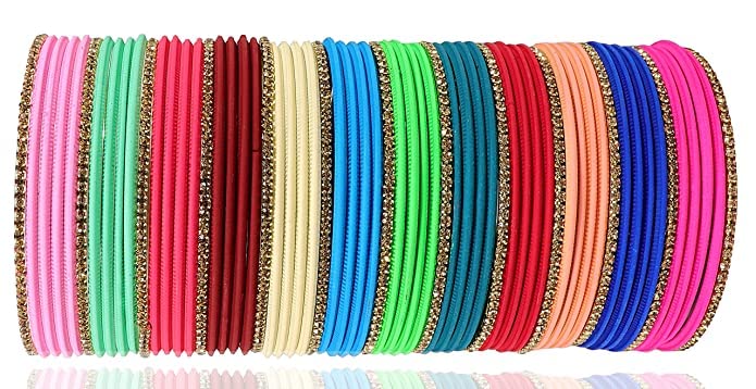 NMII Non-Precious Metal Base Metal worked and Curved Shaped Glossy Finished Bangle Set For Women and Girls