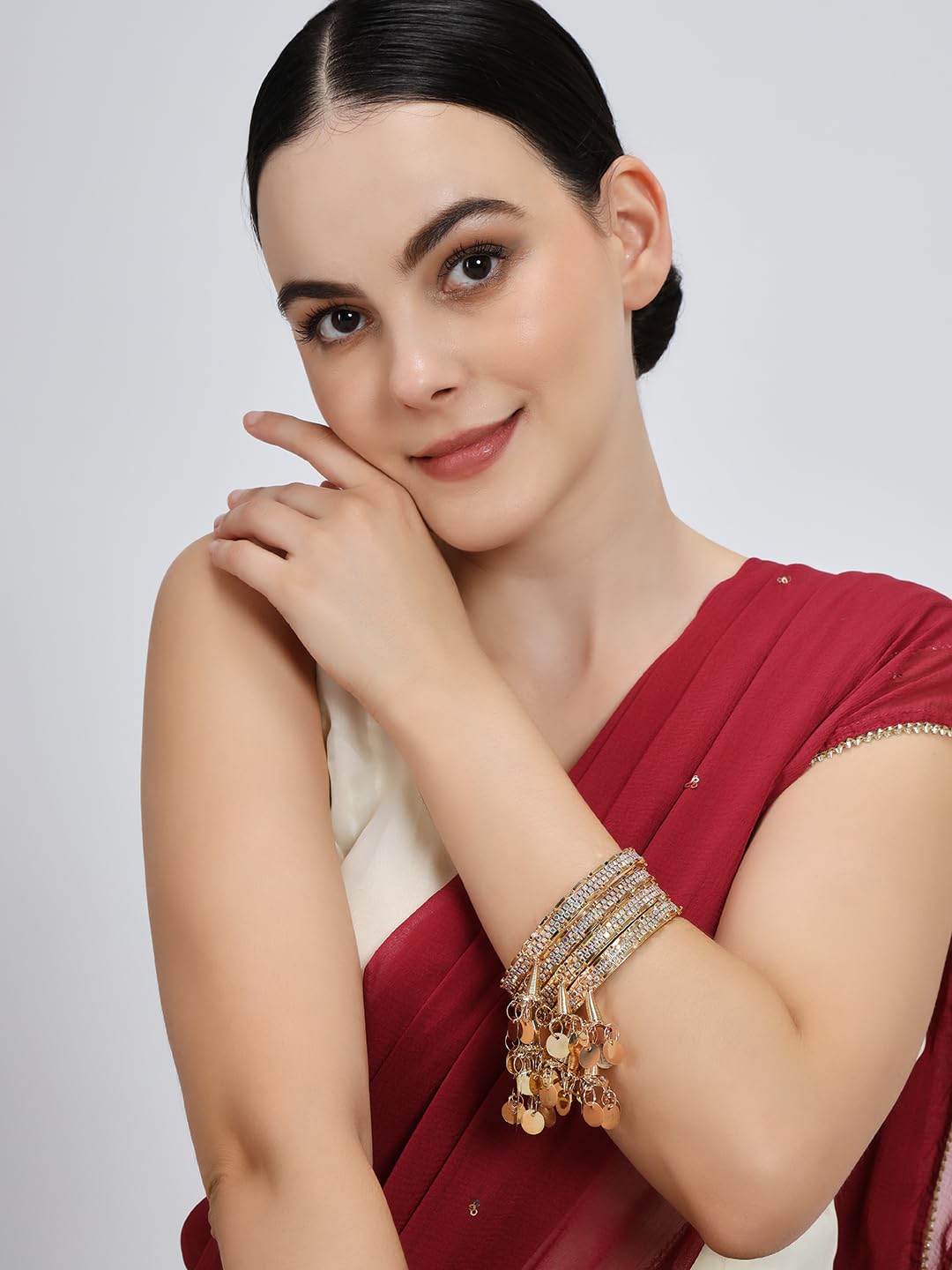 NMII Stylish Alloy Metal with Zircon Stone Latkan Bangles For Women and Girls | Fancy Metal Bangles Bracelet | Stylish Bangles with Latkan For Wedding, Party, Occasion | Fashion Jewellery- Set of 4