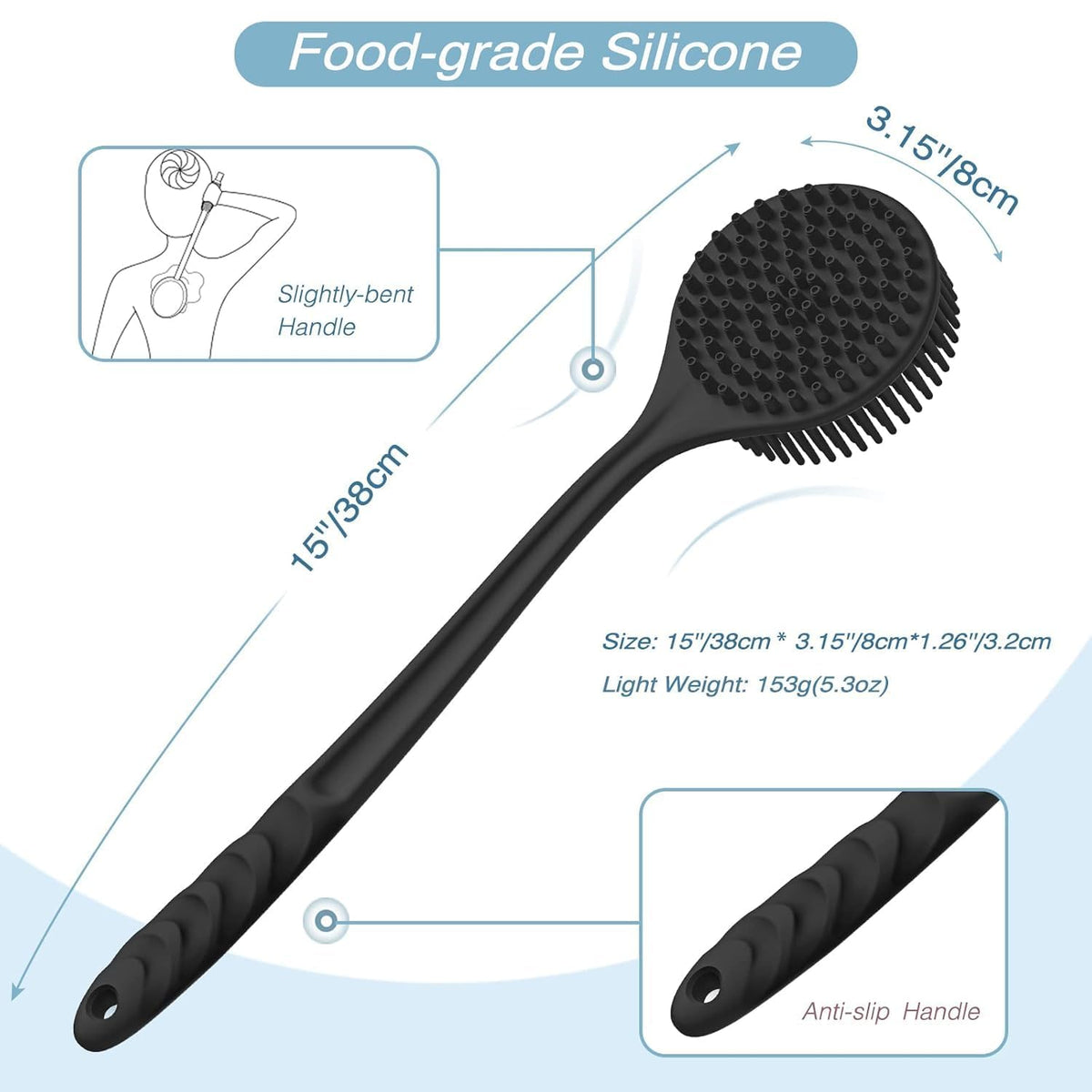 E-COSMOS® Premium Silicone Back Scrubber with Long Handle - BPA-Free Shower Body Brush for Men & Women (Multi Color)
