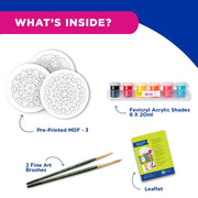 Fevicryl DIY Art of India Mandala Art kit | Acrylic Paints 6 Shades| Set of 2 Round Brushes | 3 Pre-Designed MDF Board | for Artists, Students, Children | Ideal for Festive Gifting
