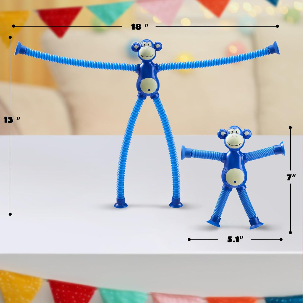 Toy Imagine Telescopic Monkey Suction for Toddlers 2 Pcs – Stretchy Travel Play for 1–3 Year Old Boys & Girls | Flexible Arms | Suction Cups | Sensory Activity | Travel Essential