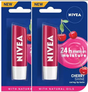 NIVEA Cherry Fruity Shine Lip Balm, 4.8 g (Pack of 2)