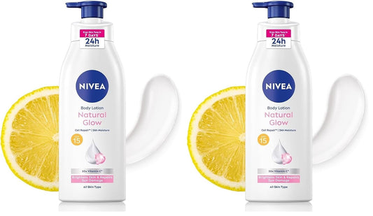 Nivea Body Lotion Natural Glow, Cell Repair, Spf 15 & 50X Vitamin C 400ml (Pack of 2)