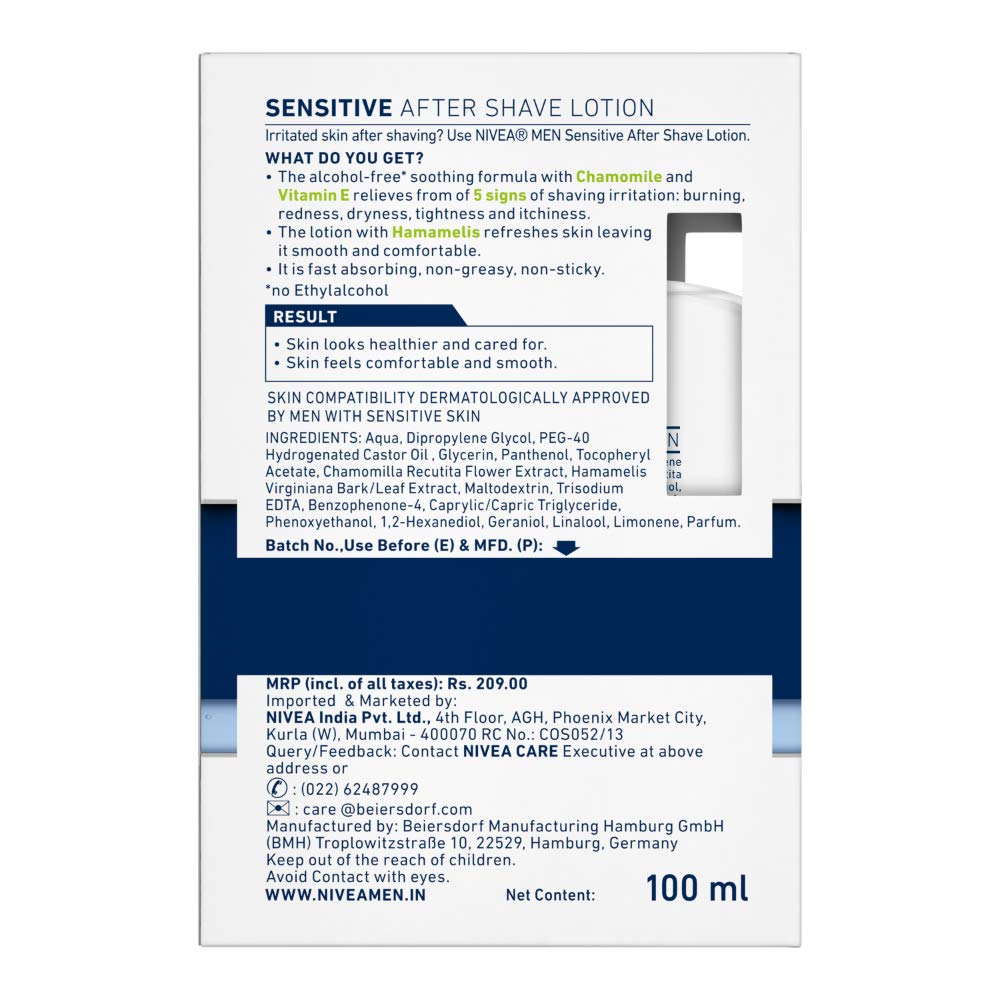 NIVEA MEN Sensitive After Shave Lotion, 100ml, 0% Alcohol no burning