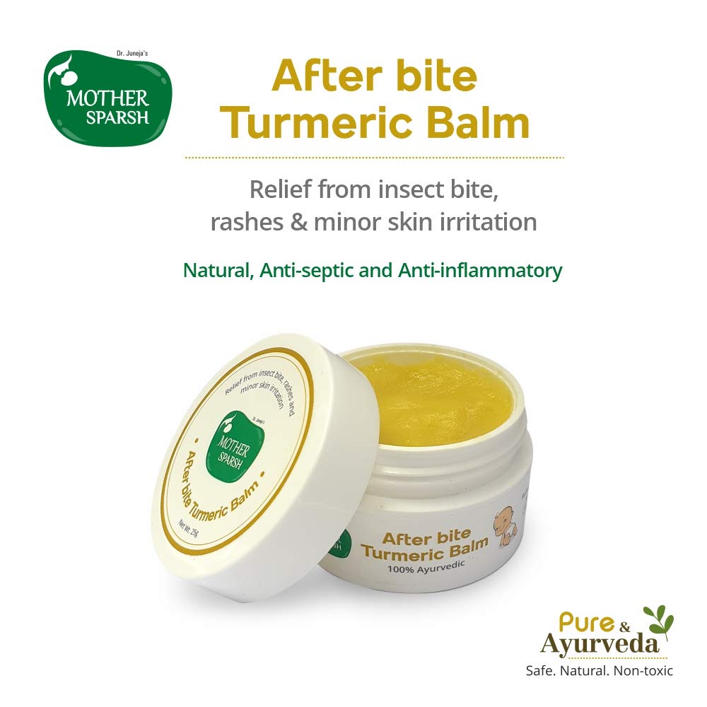 Mother Sparsh After Bite Turmeric Balm for Rashes And Mosquito Bites, 100% Ayurvedic, Gentle Skin Roll-On Formula, 25gm (Pack of 3)