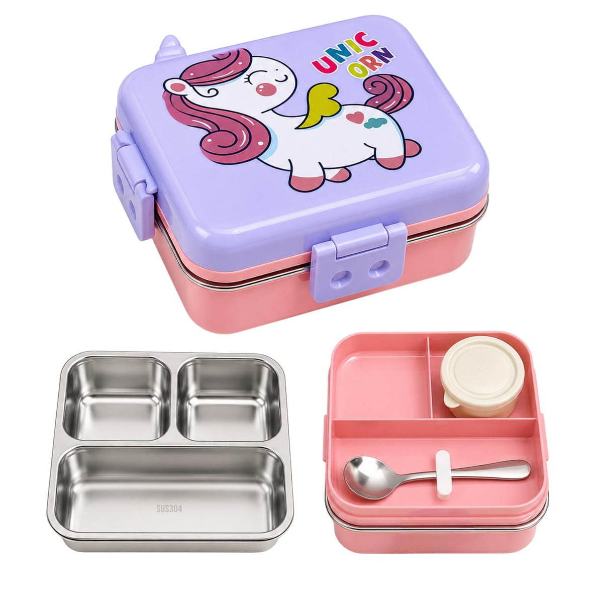 Toy Imagine 1120ml Stainless Steel Lunch Box for Kids, Unicorn Lilac