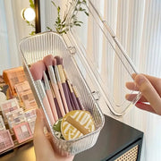 E-COSMOS® Transparent Makeup Brush Organizer Box with Lid | Dustproof Cosmetic Storage Container for Brushes, Beauty Tools & Accessories | Multipurpose Vanity & Dressing Table Organizer