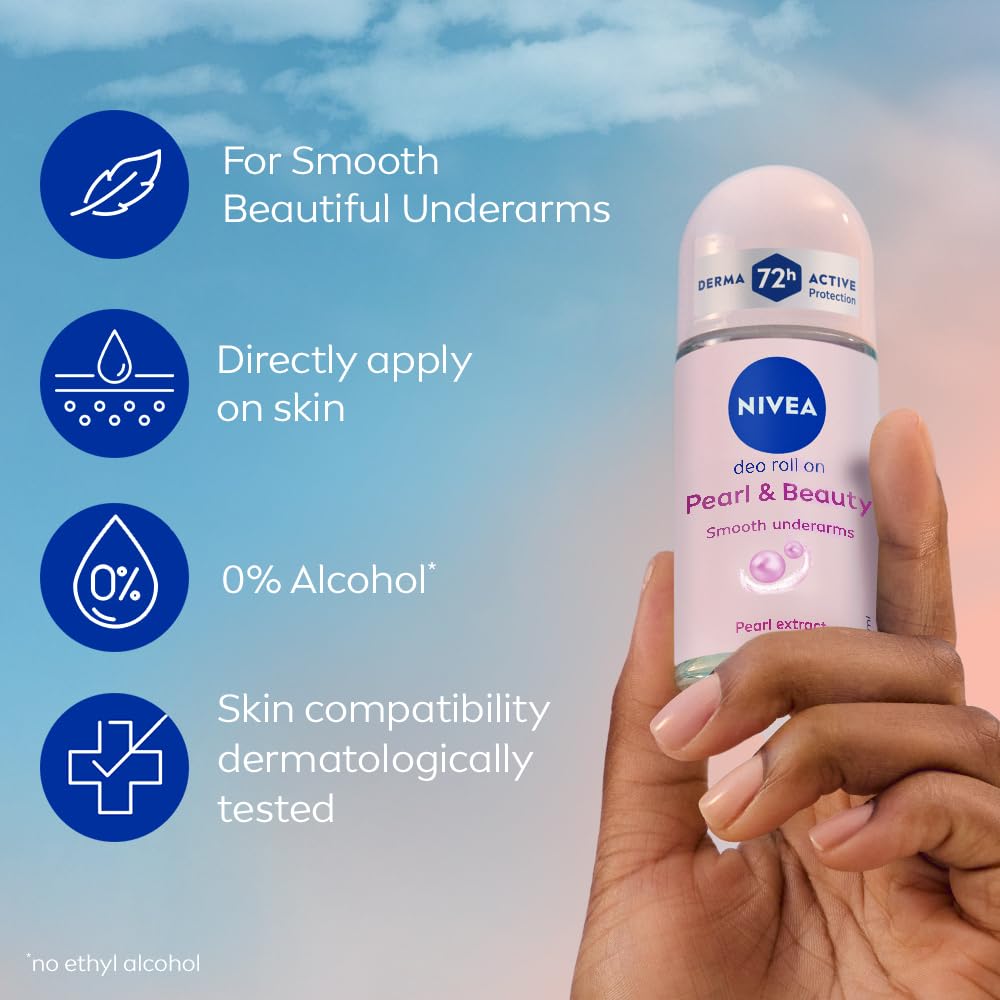 NIVEA Women's Deodorant Roll-On, Whitening Smooth Skin, 50Ml And Deodorant Roll On, Pearl & Beauty, 50Ml, 2 count