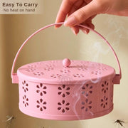 DSH Metal Mosquito Coil Holder with Lid & Handle Ash Catcher Stand for Mosquito Coil Indoor Outdoor Safe Use (Pink)