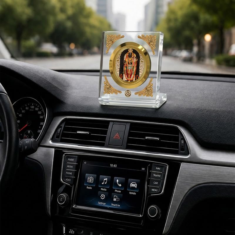 DIVINITI 24K Gold Plated Religious Car Dashboard Frame | Premium God Idol Frame for Car, Home Mandir & Office Table | Spiritual Gift, Decorative Showpiece | Ram Lalla