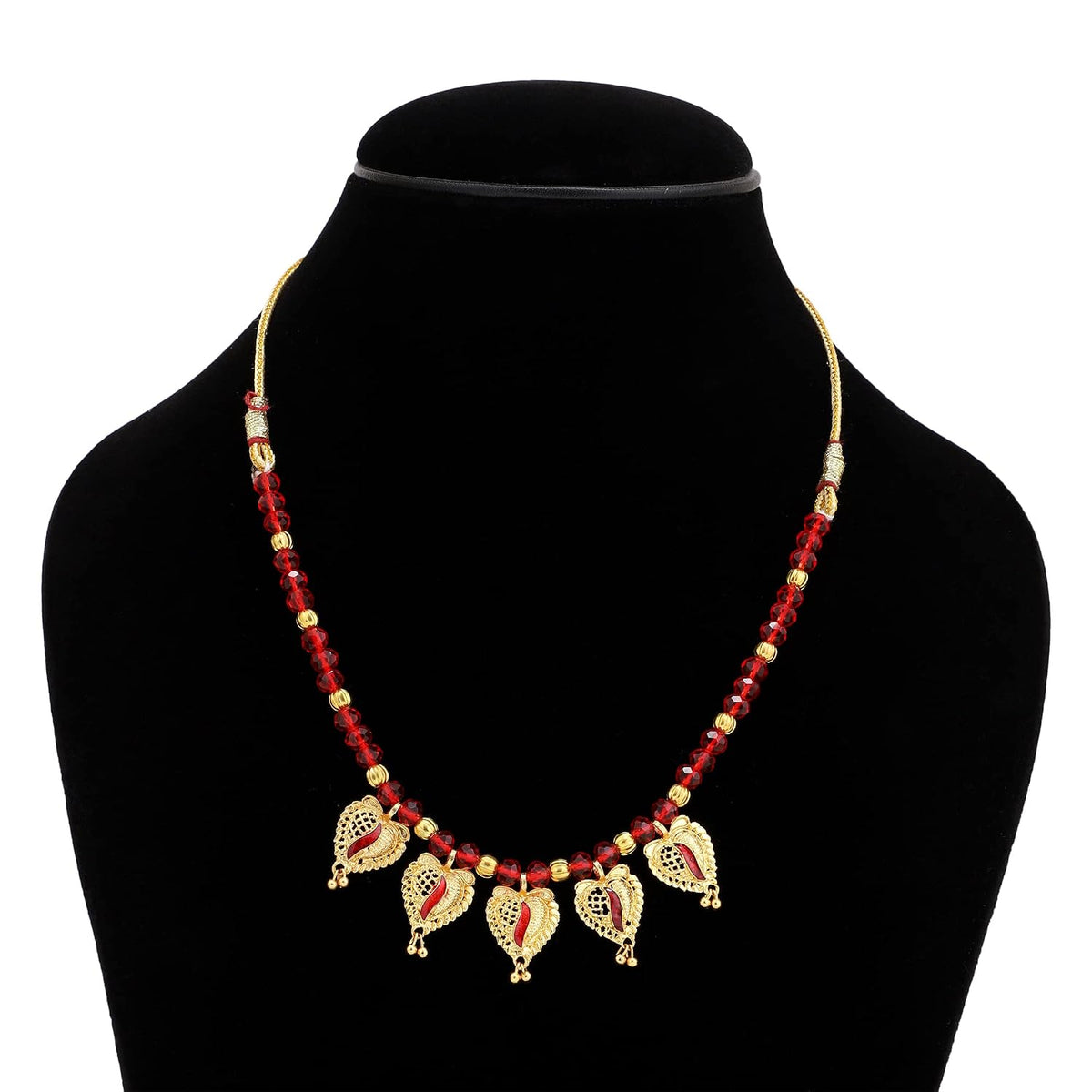 ASTRODIDI Brass Traditional Red Beads Gold Plated Mangalsutra For Women (Golden, Red)