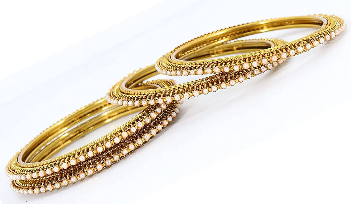NMII Non-Precious Metal Base Metal with Beads Studded worked Glossy Finished Bangle/Kada Set For Women and Girls