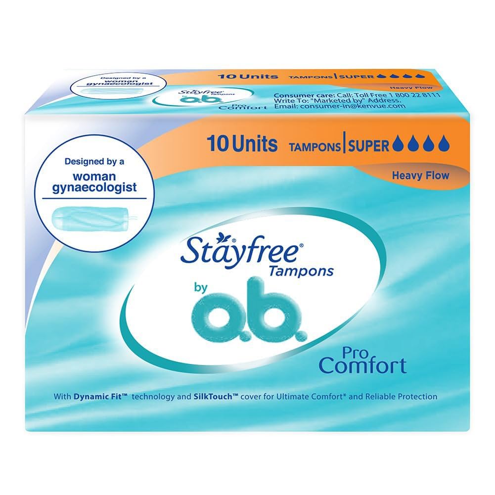 Stayfree Tampons by OB| Heavy flow|10 piece| Dynamic Fit Technology| Rashfree| No skin irritation| Upto 100% leakage protection| Silk touch technology| Stain free
