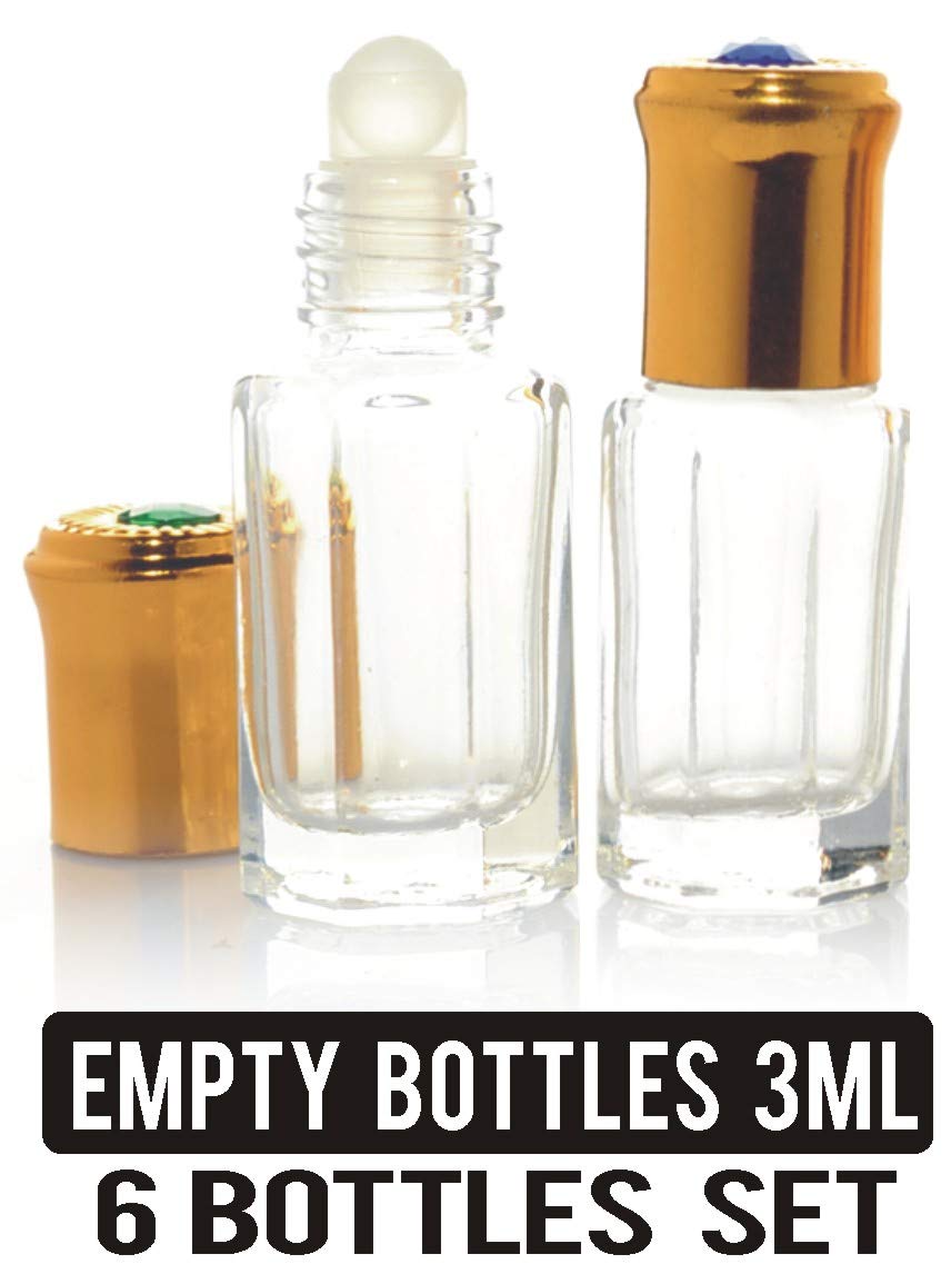 Parag fragrances 3ml Empty Reusable Roll on Glass Bottles (Set of 6)