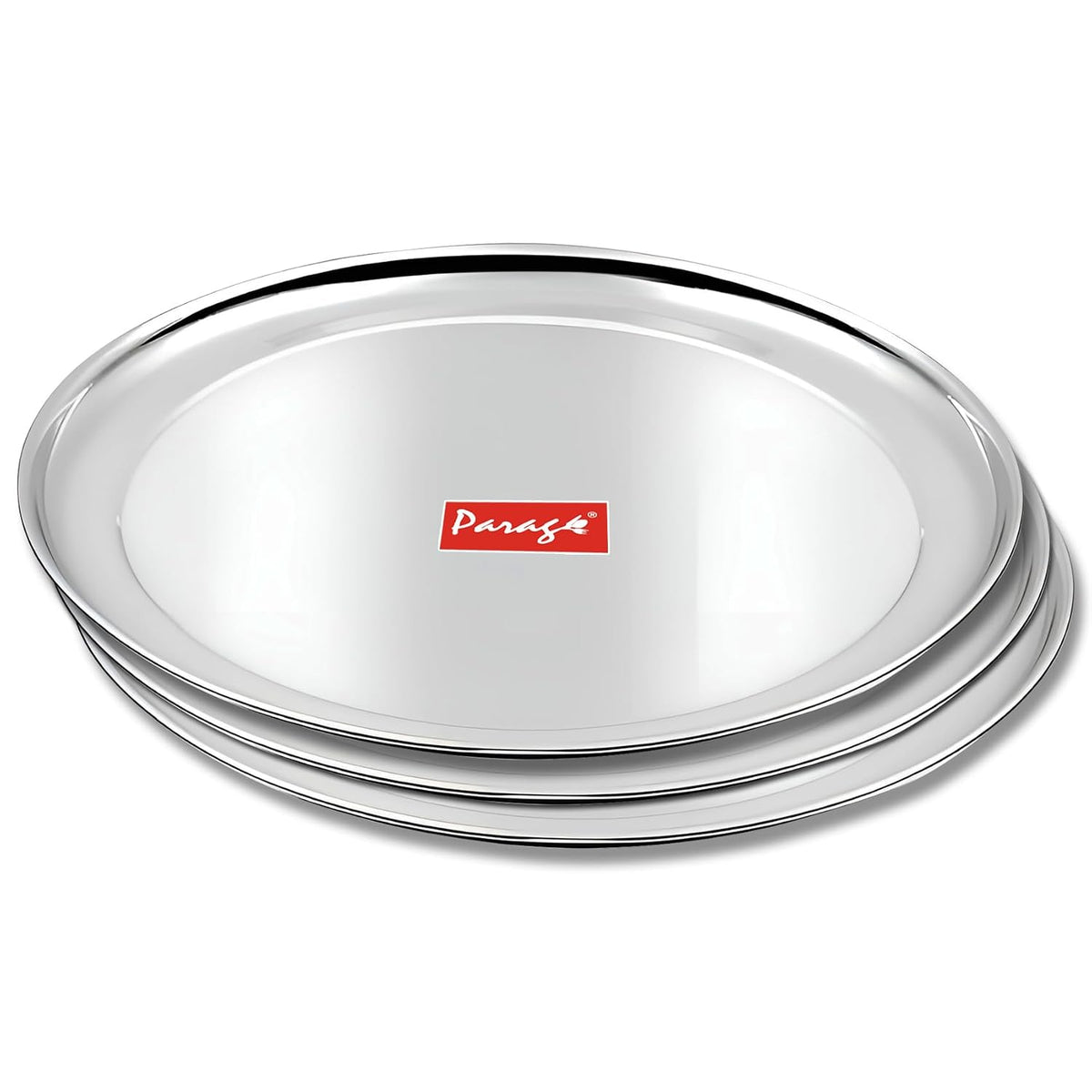 Parage 3 Pieces Stainless Steel 12 inch Heavy Gauge Raj Bhog Plate Set/Dinner Set/Thali Set/Kitchenware for Home & Restaurants/Family Use, Silver
