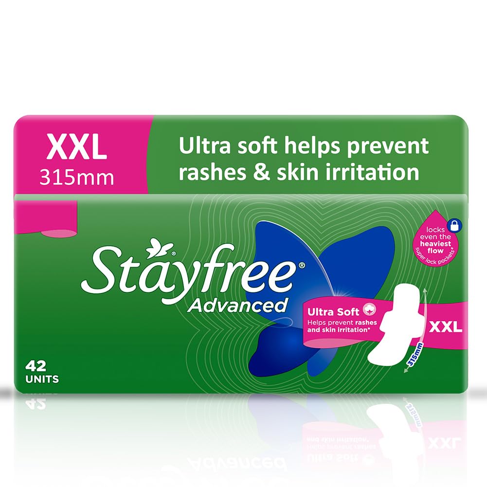Stayfree Advanced XXL Ultra Soft Sanitary Pads for Women | 42 Soft Cotton Pads for All day Ultra Comfort | Locks Heavy flow | Prevent Rashes | Odour Control