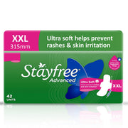 Stayfree Advanced XXL Ultra Soft Sanitary Pads for Women | 42 Soft Cotton Pads for All day Ultra Comfort | Locks Heavy flow | Prevent Rashes | Odour Control