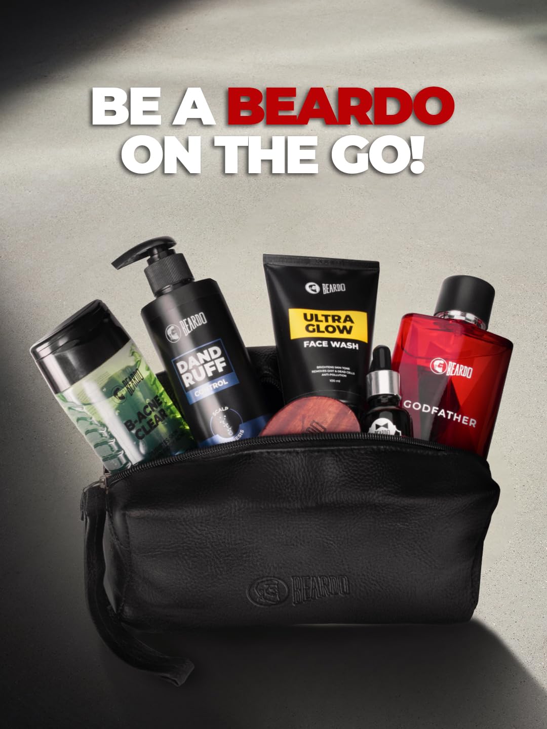 BEARDO Travel Friendly Pouch For Accessories|Stylish Toiletry Organizer Kit For Men & Women|Vegan Leather Waterproof Kit For Travel Essentials Cosmetic Bag,Unisex-Adults, 22x 15 x15 Centimeters, Black