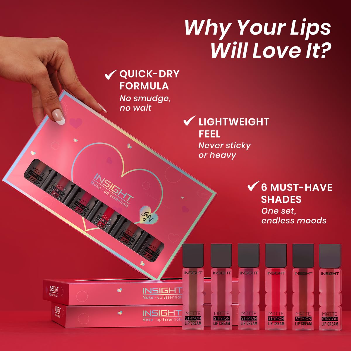 INSIGHT Matte Stay-On Lip Cream - Set A | Lightweight, Long-Lasting, Quick-Dry Formula with Soft Velvety Finish - 21g (Pack of 2)